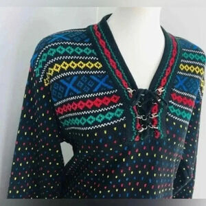 Lizwear by Liz Claiborne Vintage Women’s Black/Multi-color Print Sweater